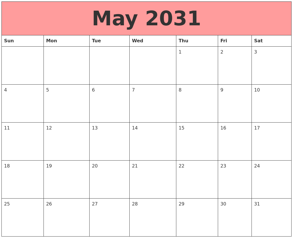 May 2031 Calendars That Work