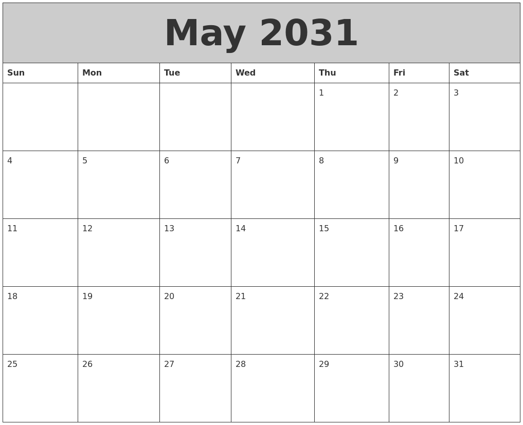 May 2031 My Calendar