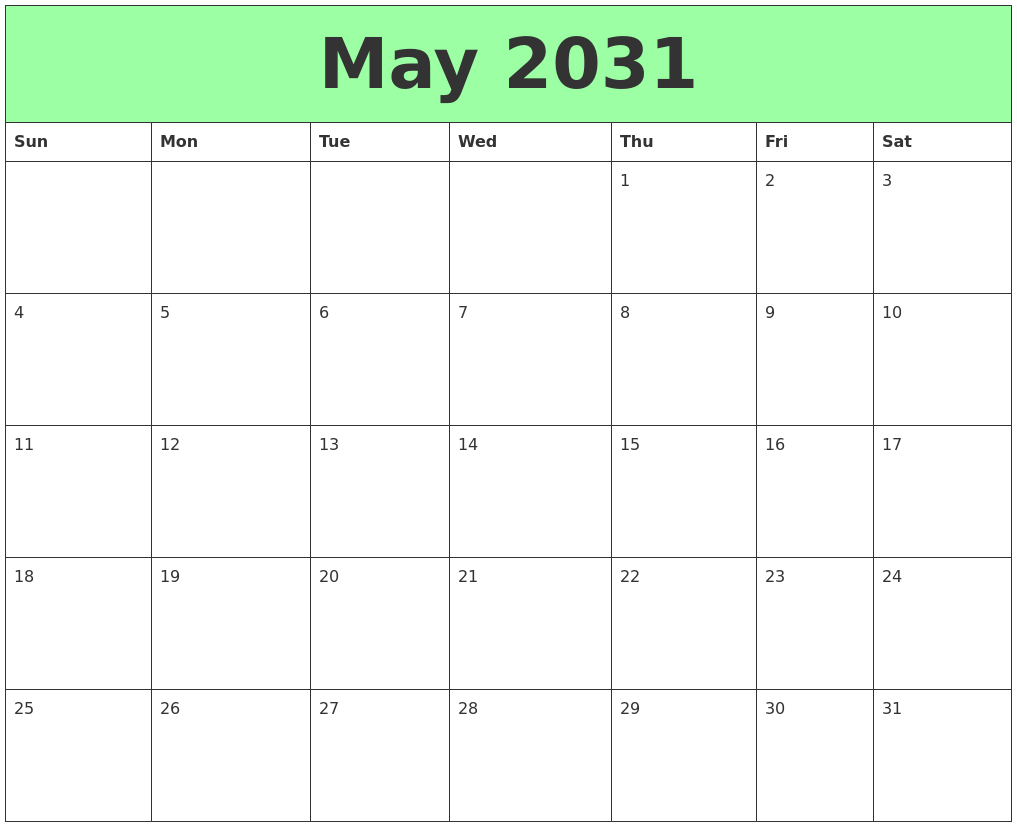 May 2031 Printable Calendars