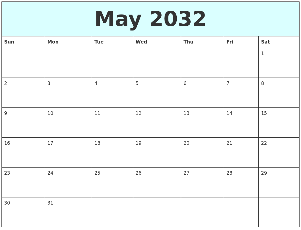 May 2032 Free Calendar