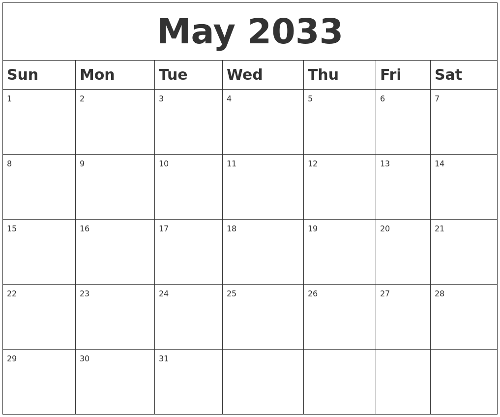 May 2033 Blank Calendar