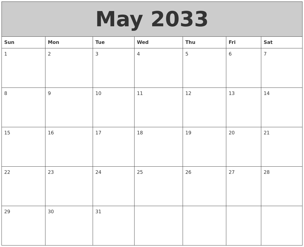May 2033 My Calendar