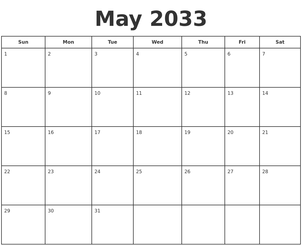 May 2033 Print A Calendar