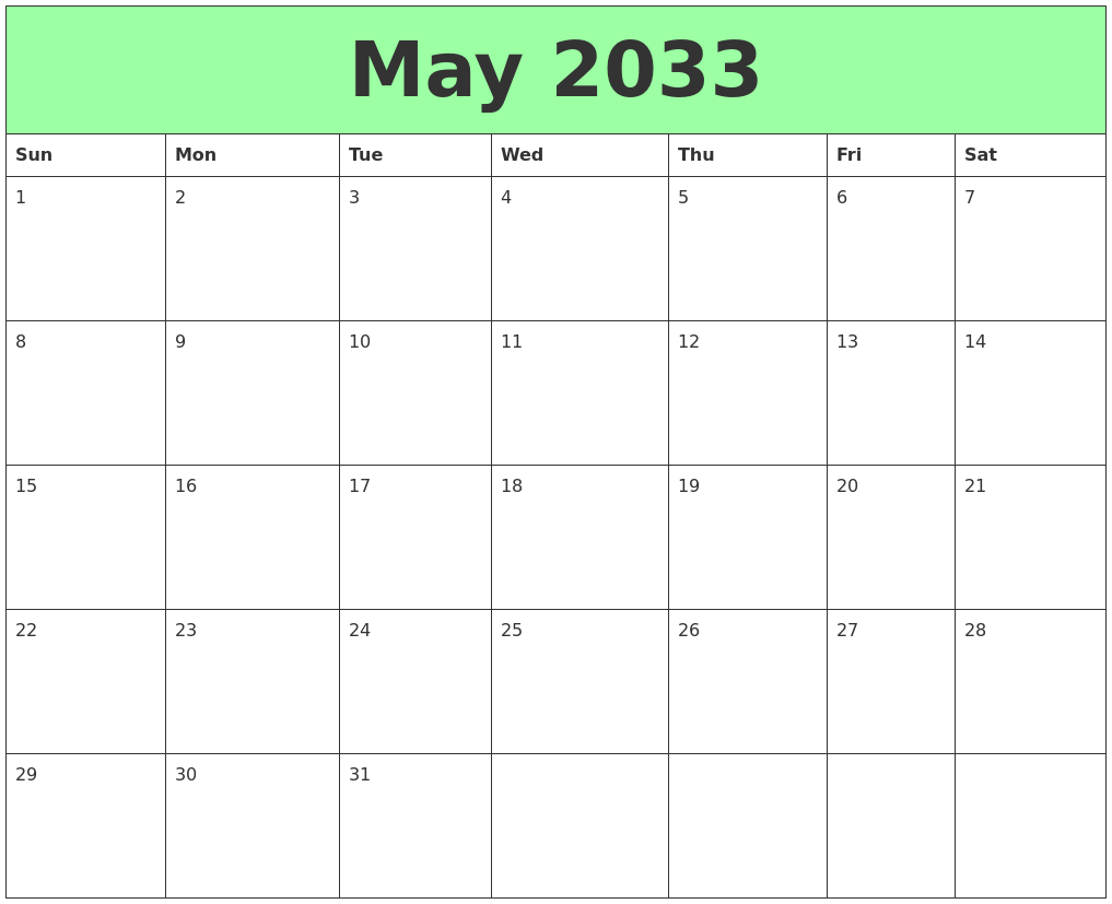 May 2033 Printable Calendars