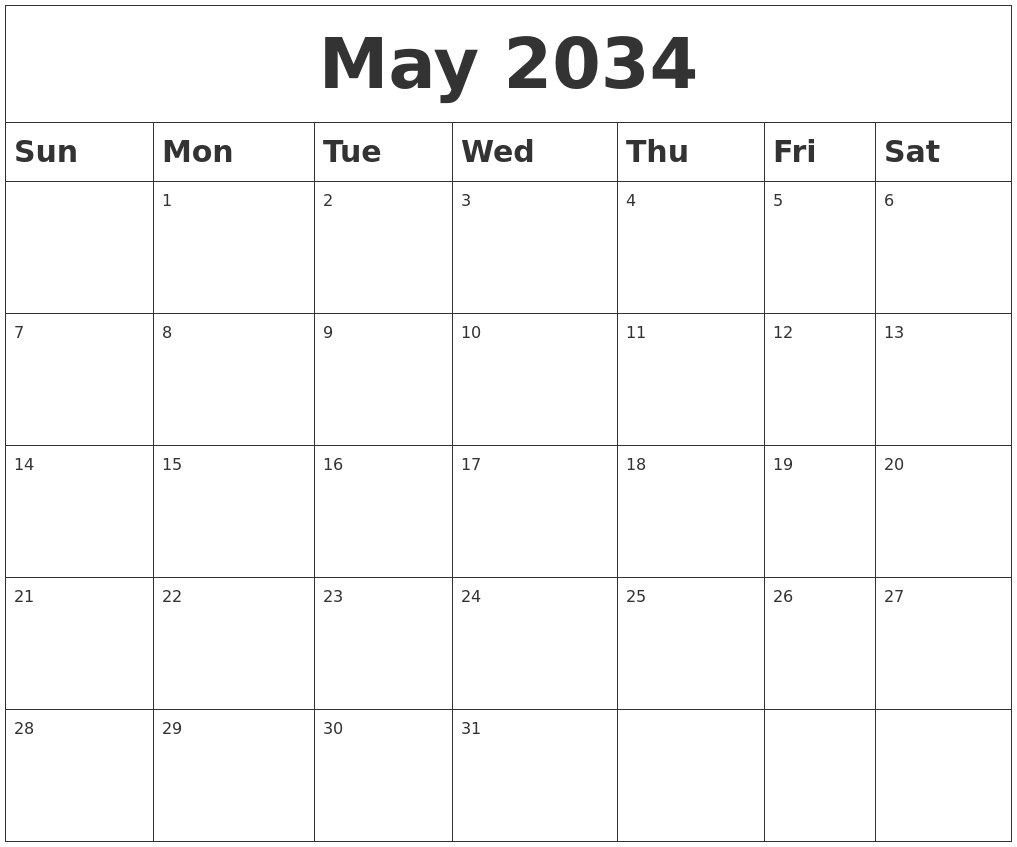 May 2034 Blank Calendar