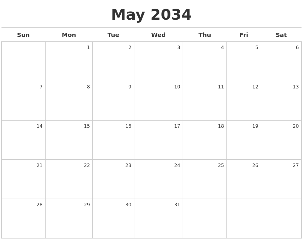 June 2034 Printable Calender