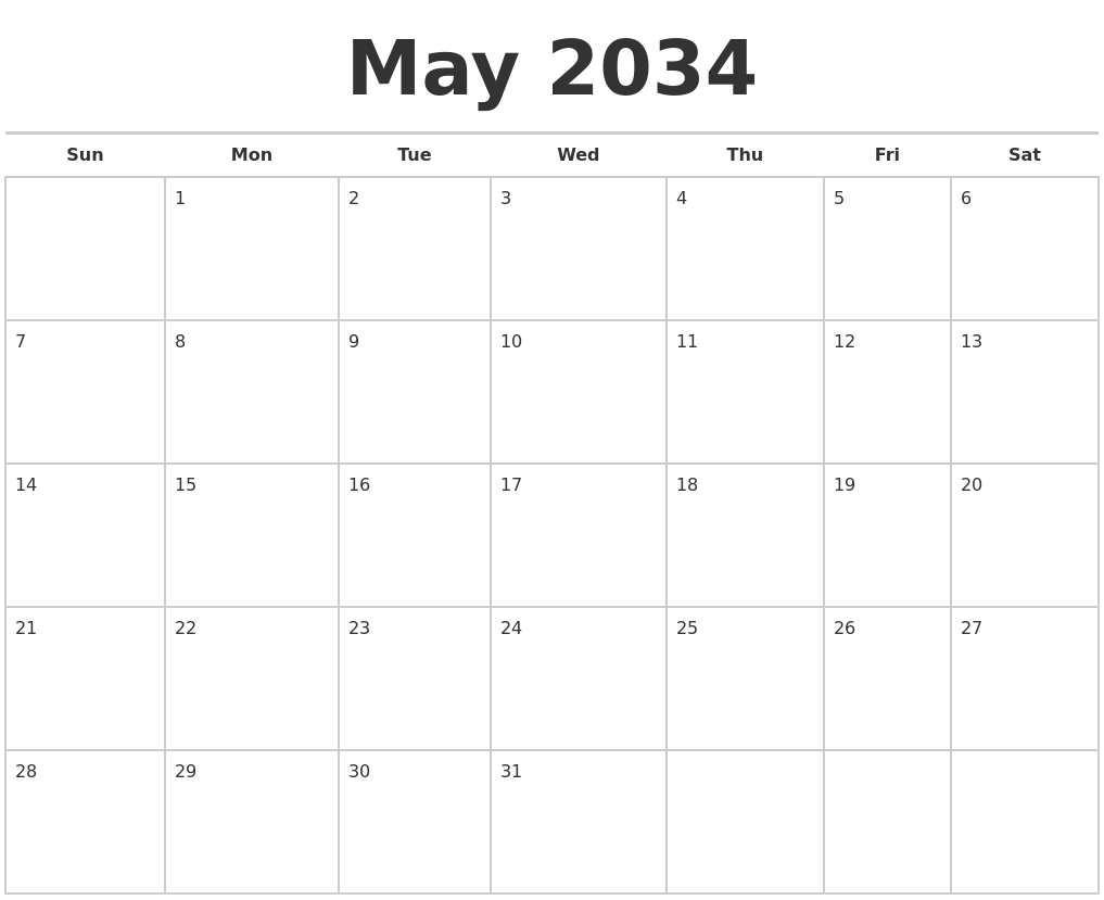 May 2034 Calendars Free
