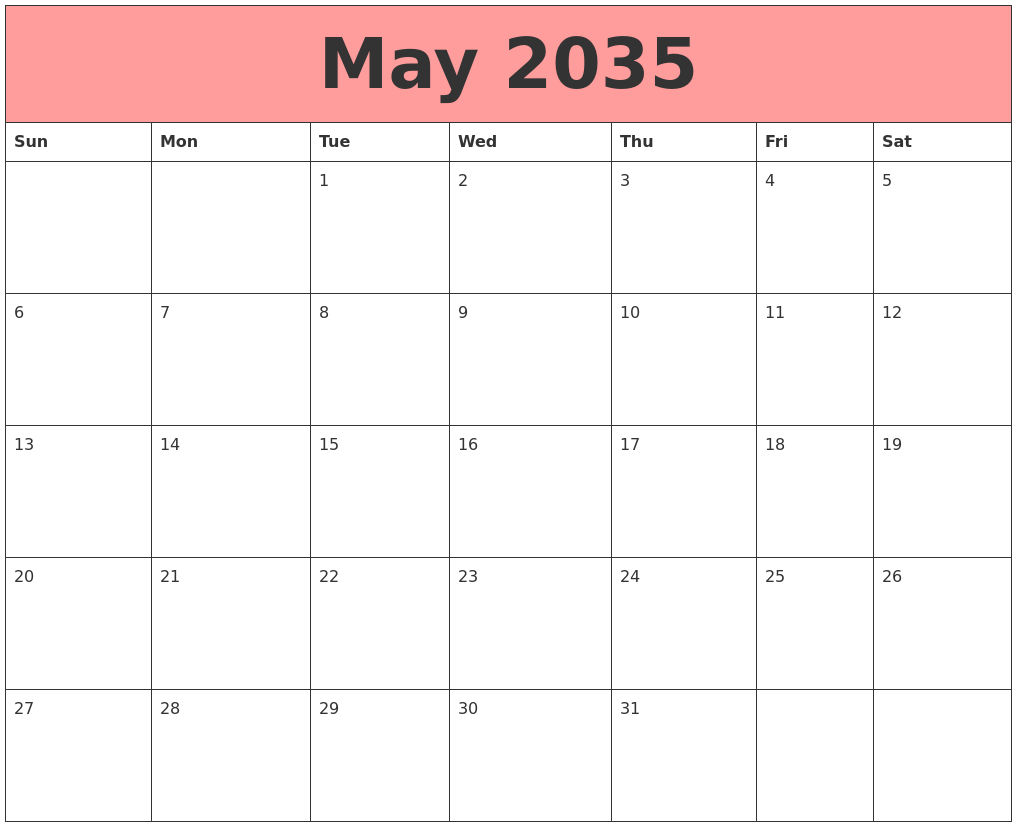 May 2035 Calendars That Work