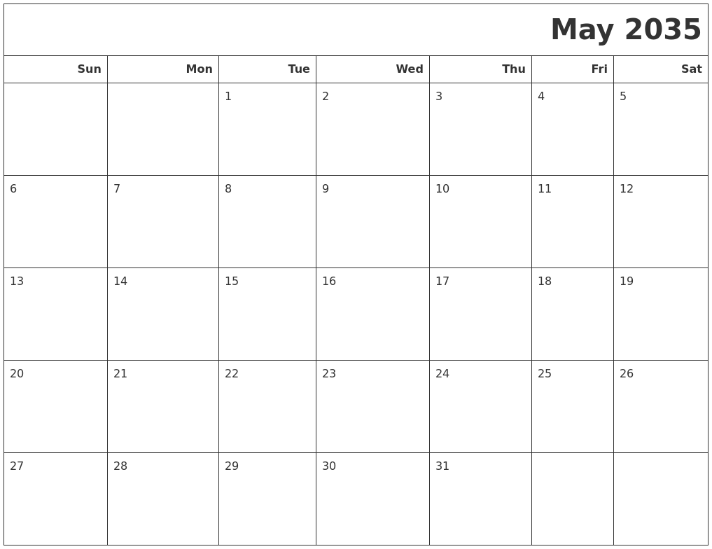 May 2035 Calendars To Print