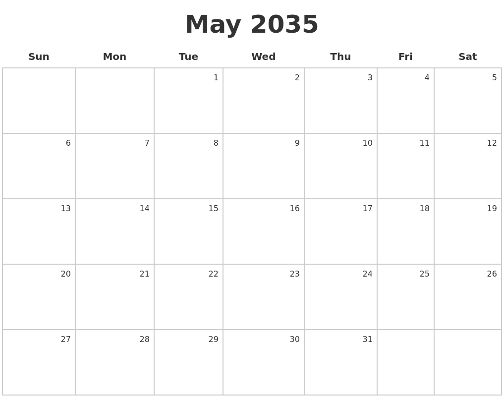 May 2035 Make A Calendar