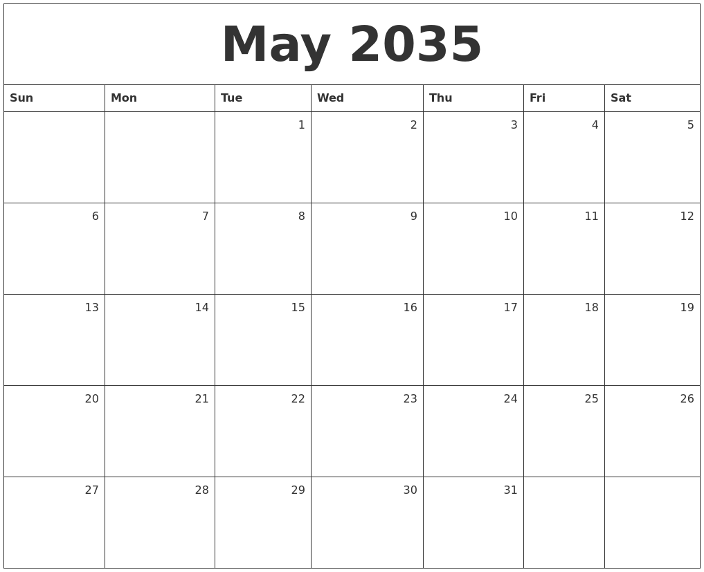 May 2035 Monthly Calendar