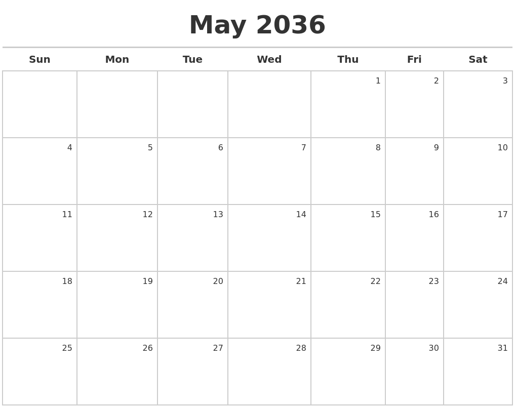 May 2036 Calendar Maker