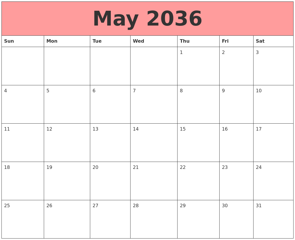 May 2036 Calendars That Work