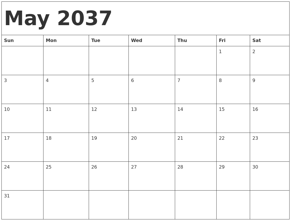 May 2037 Calendar Template