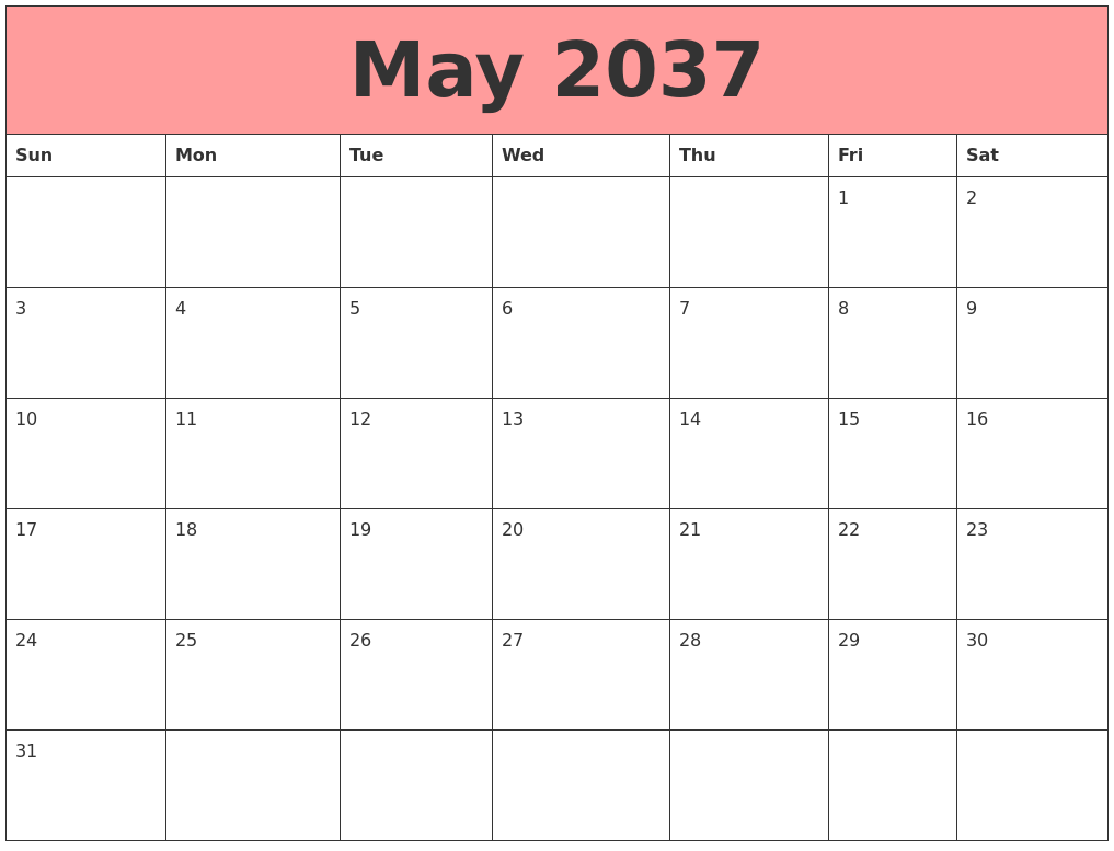 May 2037 Calendars That Work