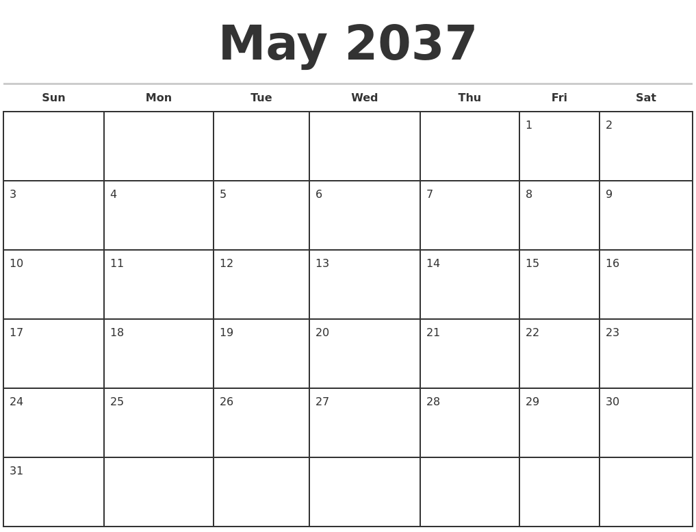 May 2037 Monthly Calendar Template