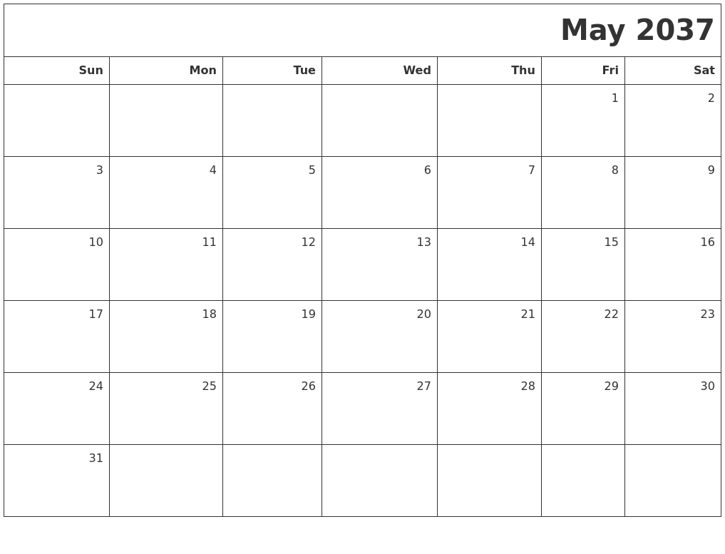 May 2037 Printable Blank Calendar