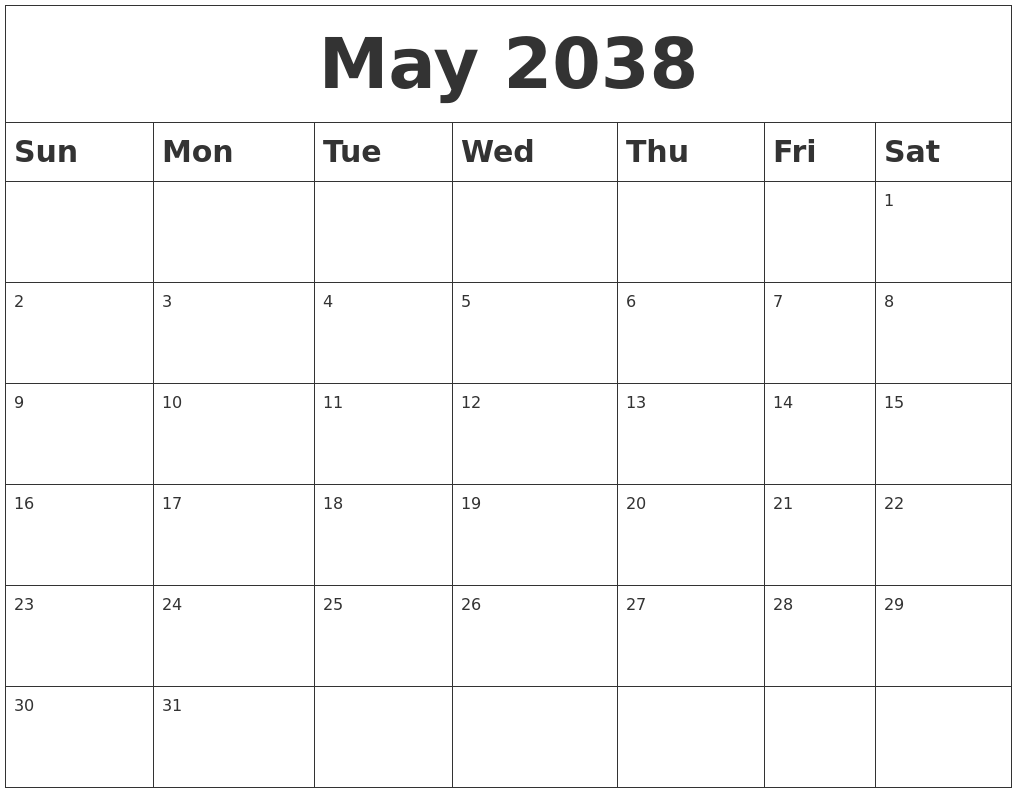 May 2038 Blank Calendar