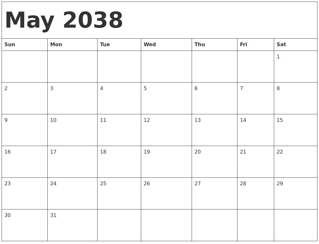 May 2038 Calendar Template
