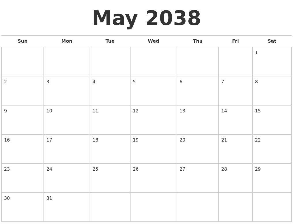 May 2038 Calendars Free