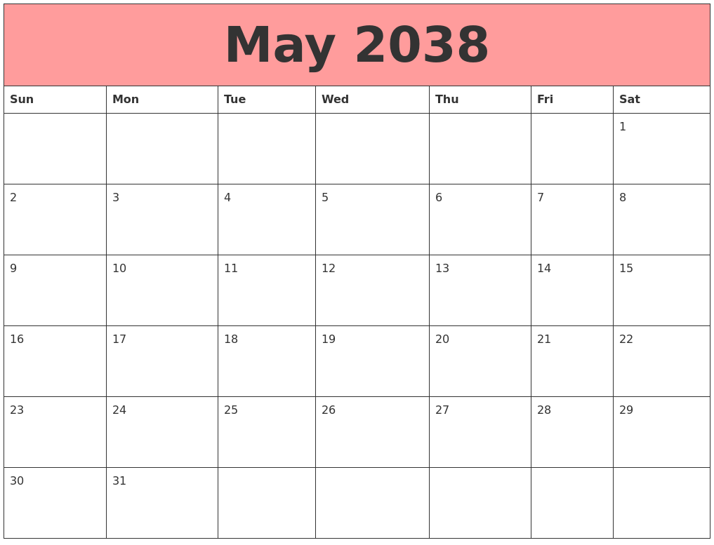May 2038 Calendars That Work