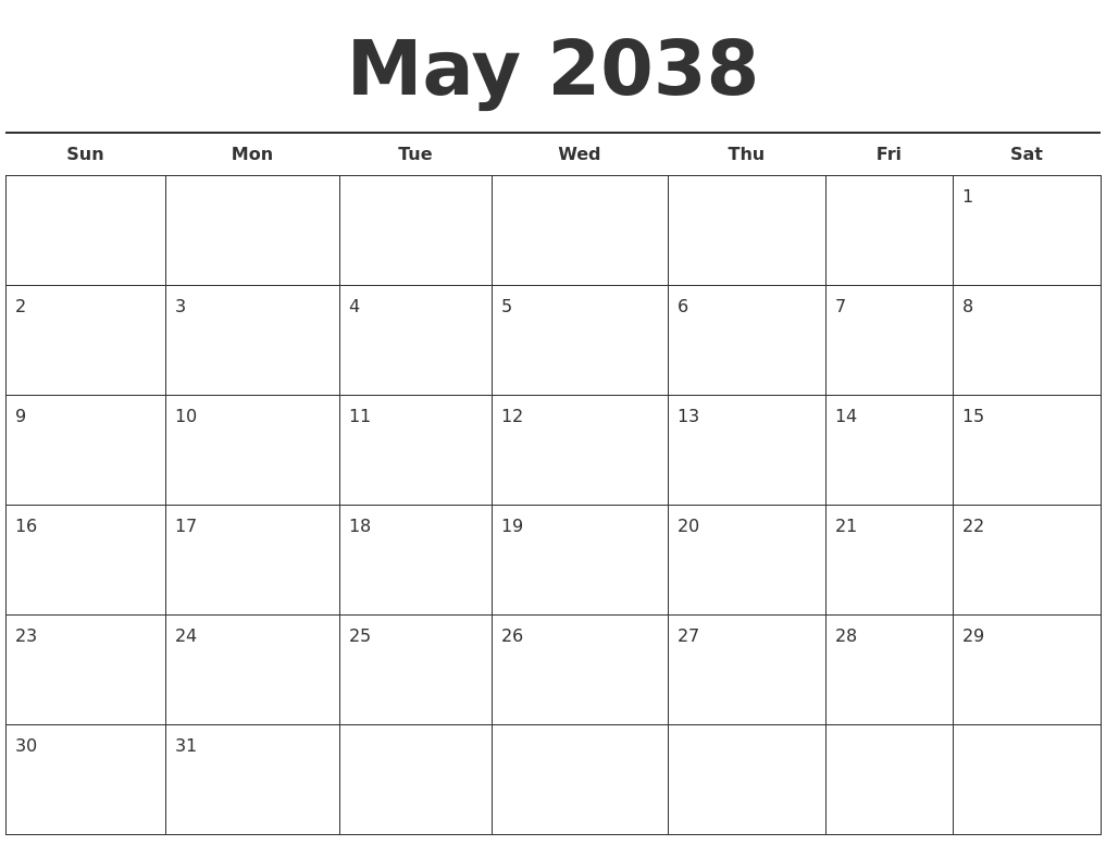 May 2038 Free Calendar Template