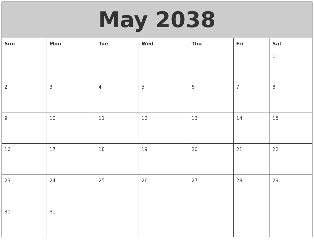May 2038 My Calendar