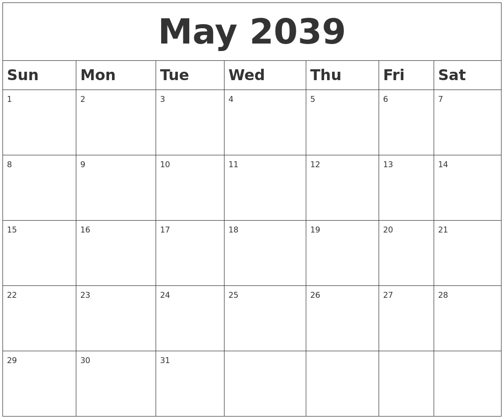 May 2039 Blank Calendar