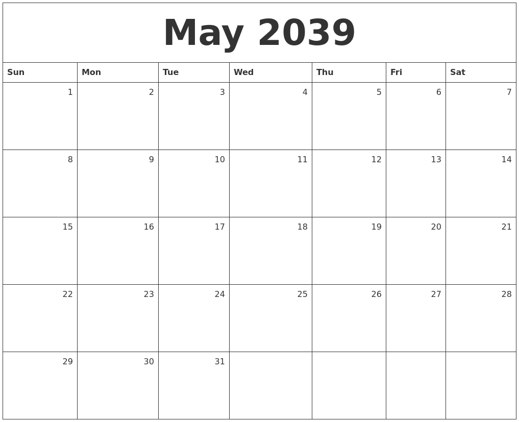 May 2039 Monthly Calendar