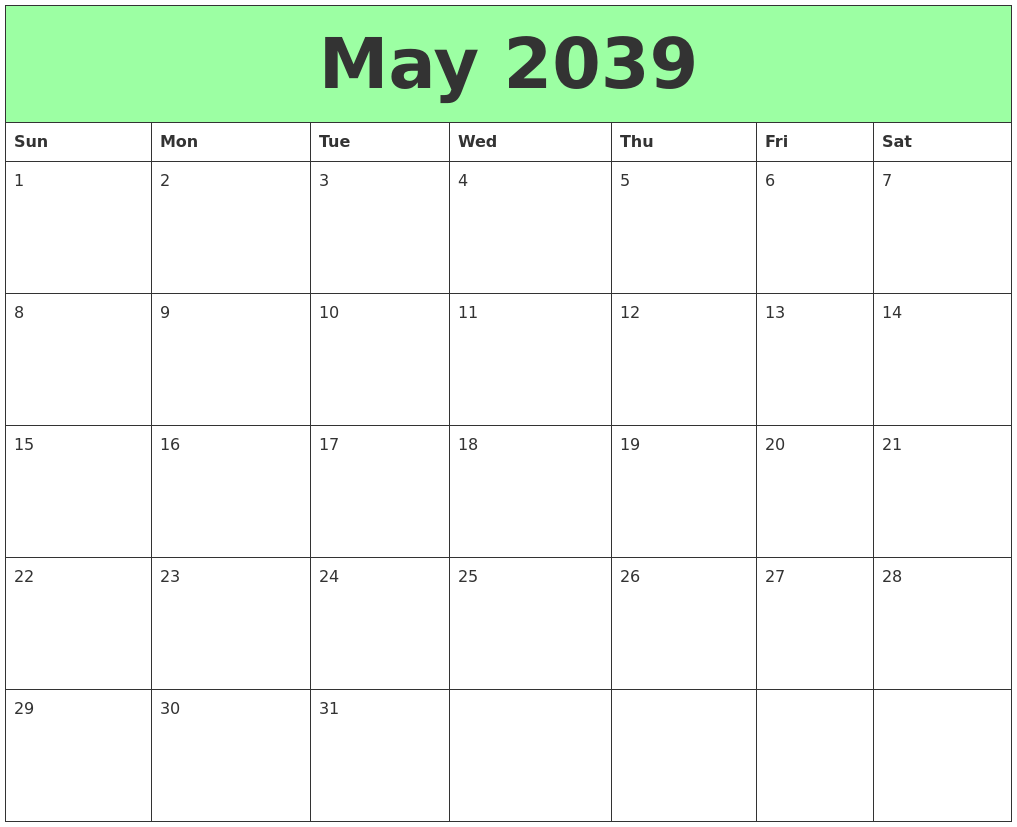 May 2039 Printable Calendars
