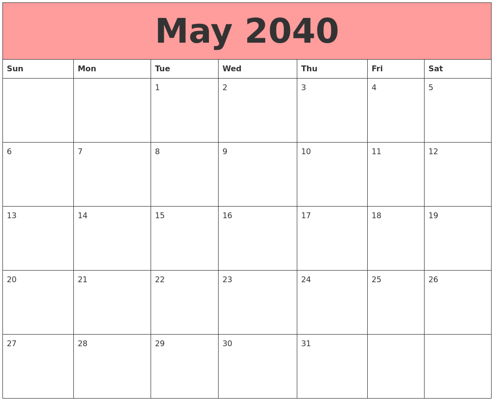 May 2040 Calendars That Work