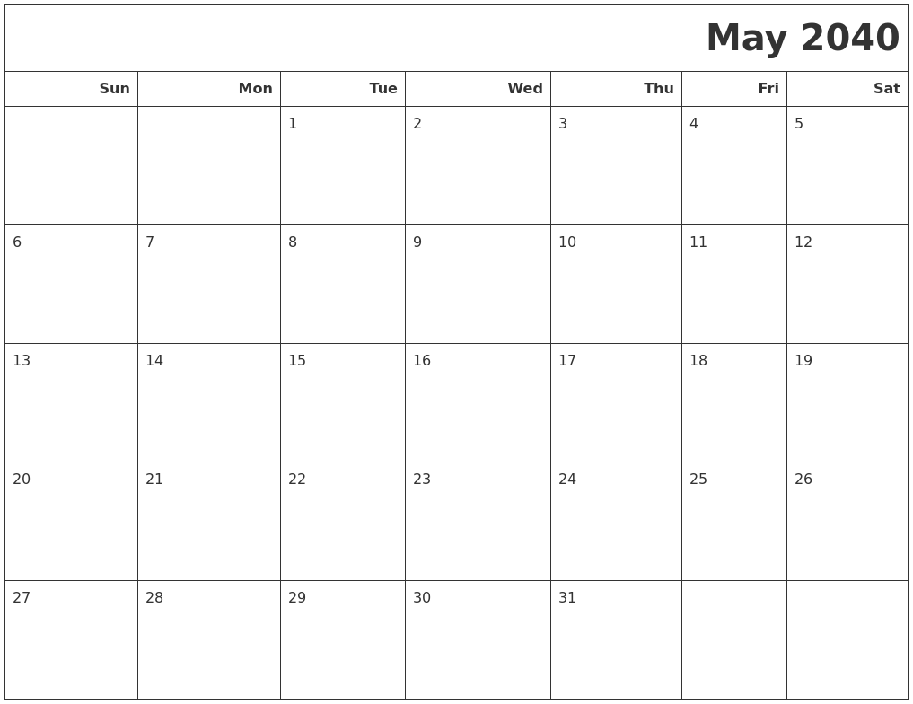 May 2040 Calendars To Print