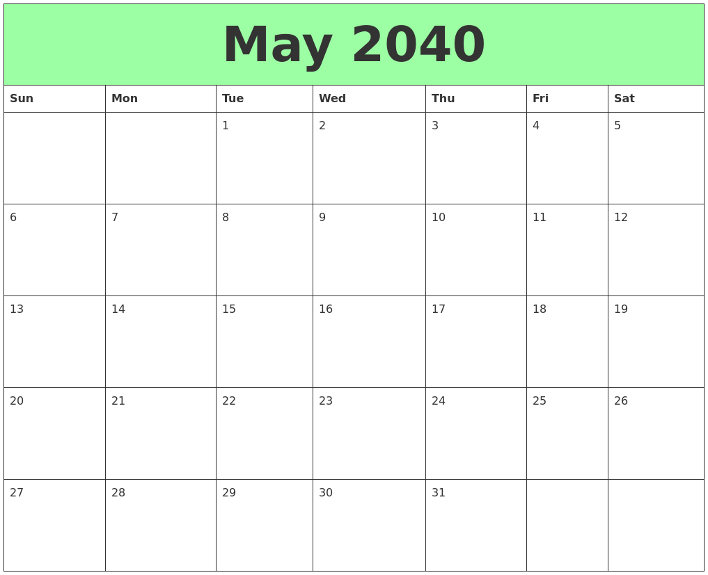 May 2040 Printable Calendars