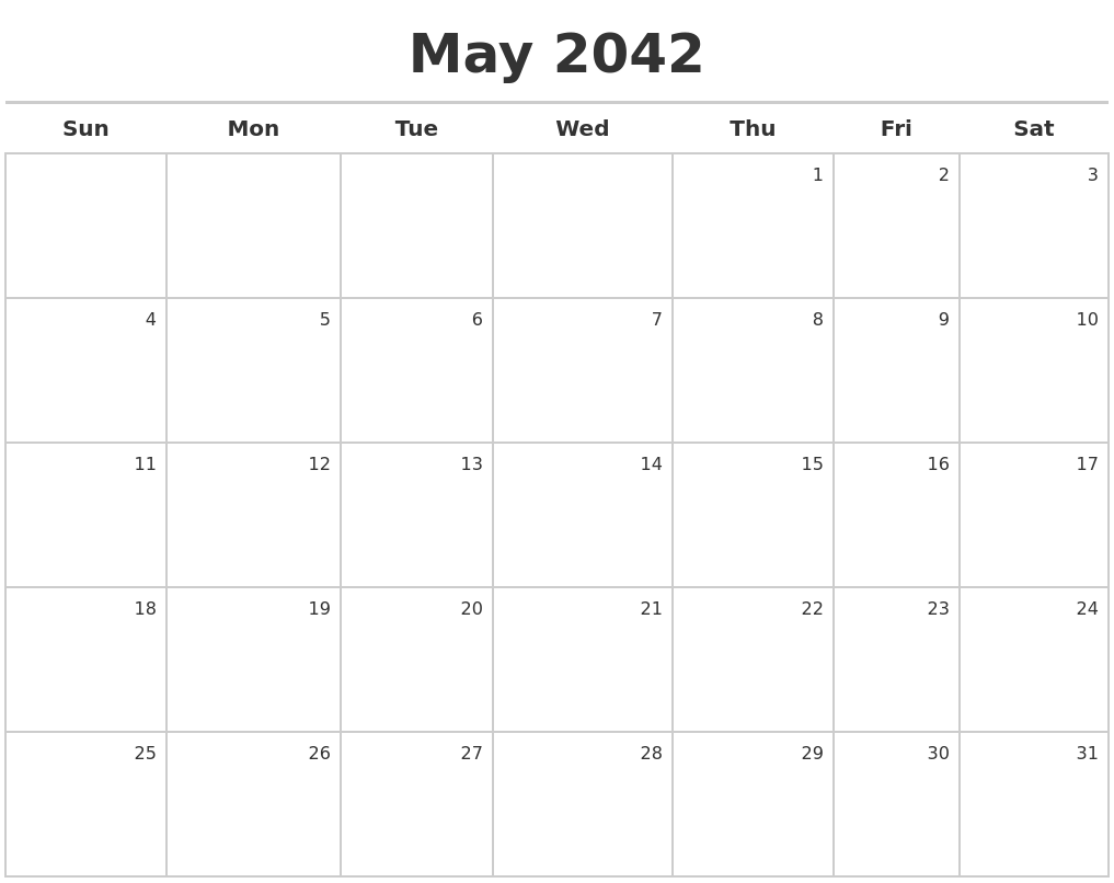 May 2042 Calendar Maker