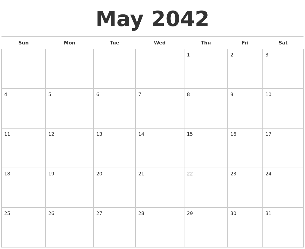 May 2042 Calendars Free
