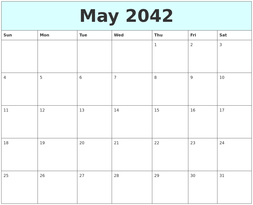 May 2042 Free Calendar