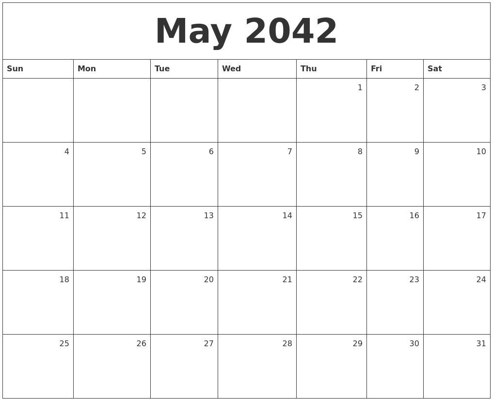 May 2042 Monthly Calendar