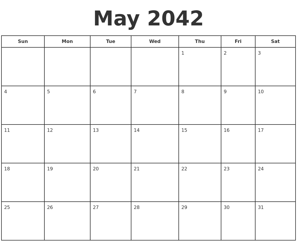 May 2042 Print A Calendar
