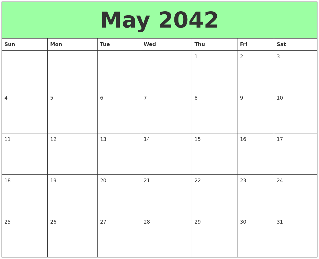 May 2042 Printable Calendars