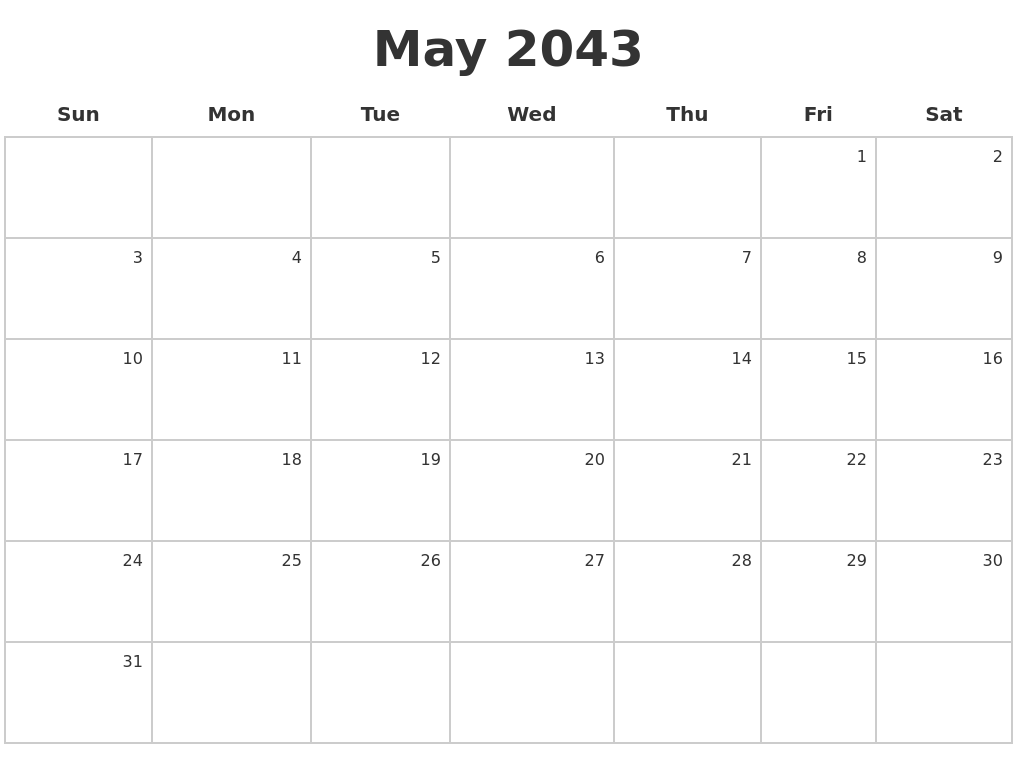 May 2043 Make A Calendar