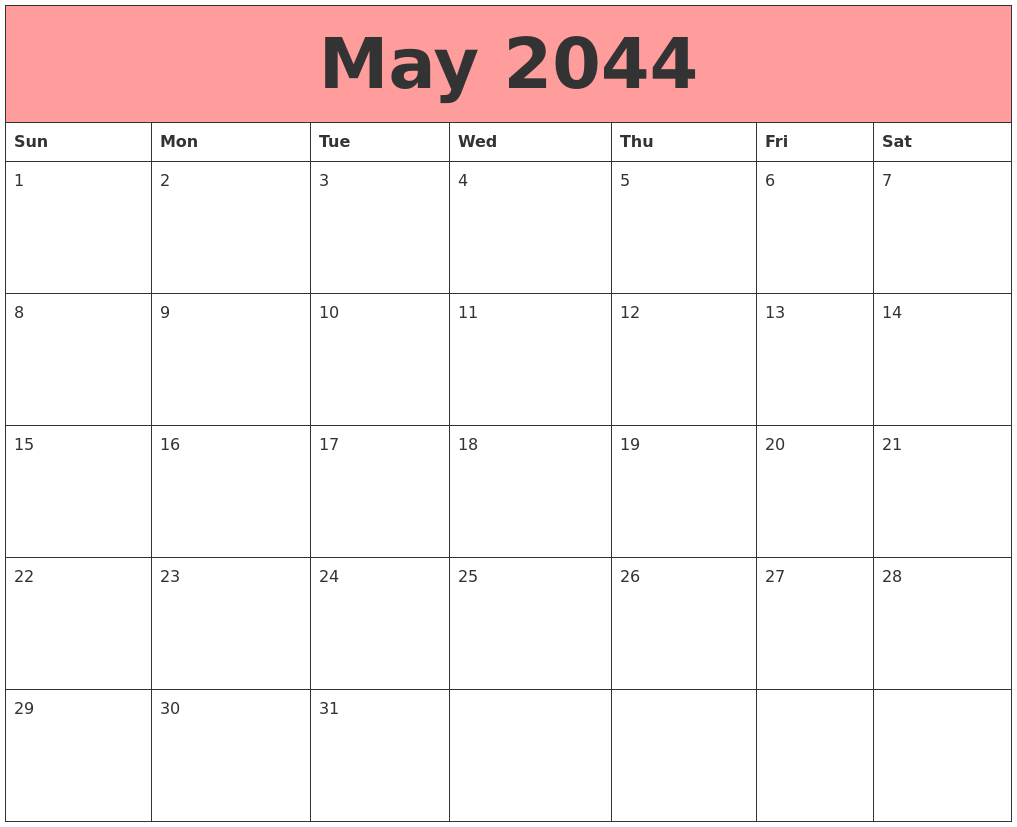 May 2044 Calendars That Work