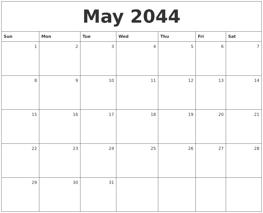 May 2044 Monthly Calendar