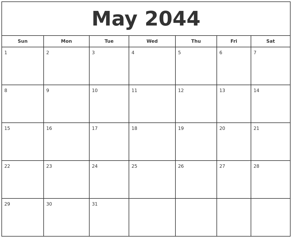 May 2044 Print Free Calendar