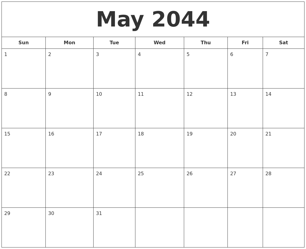 May 2044 Printable Calendar
