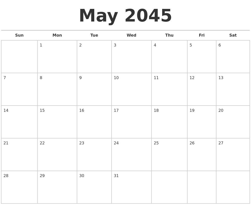 May 2045 Calendars Free