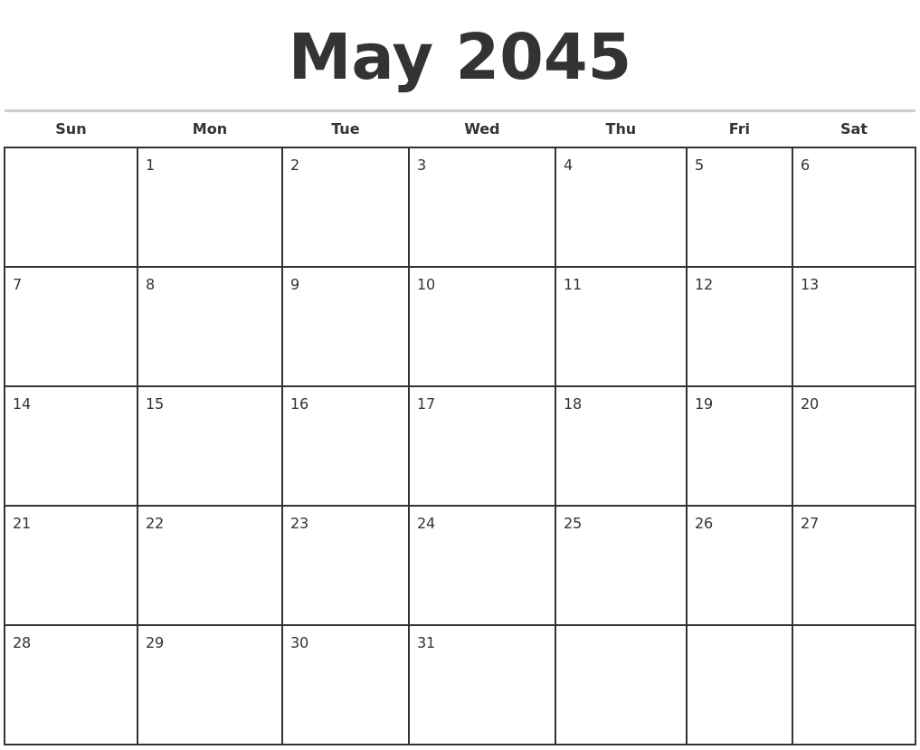May 2045 Monthly Calendar Template