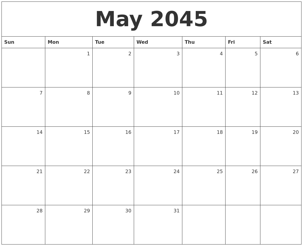 May 2045 Monthly Calendar