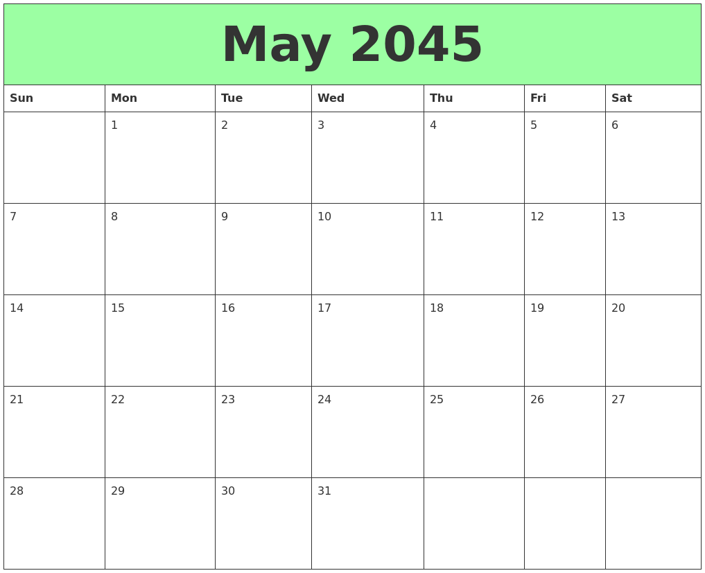 May 2045 Printable Calendars