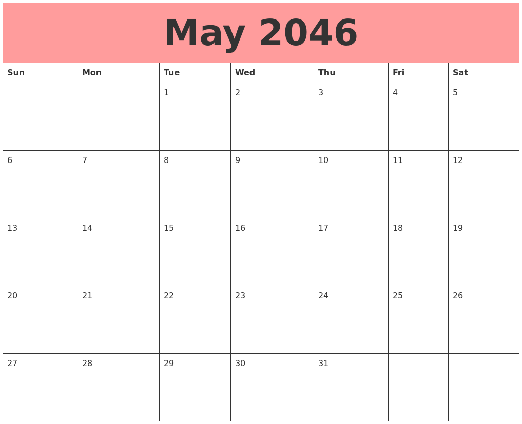 May 2046 Calendars That Work