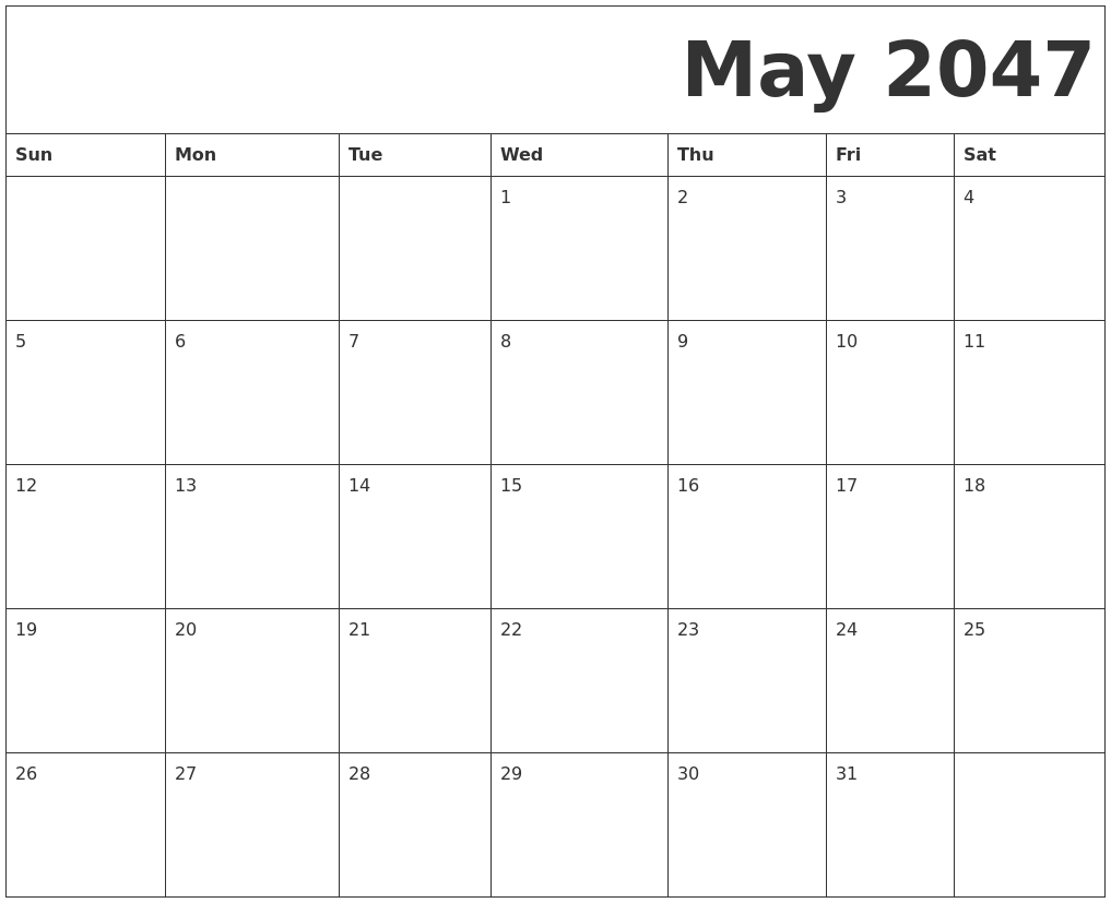 May 2047 Free Printable Calendar